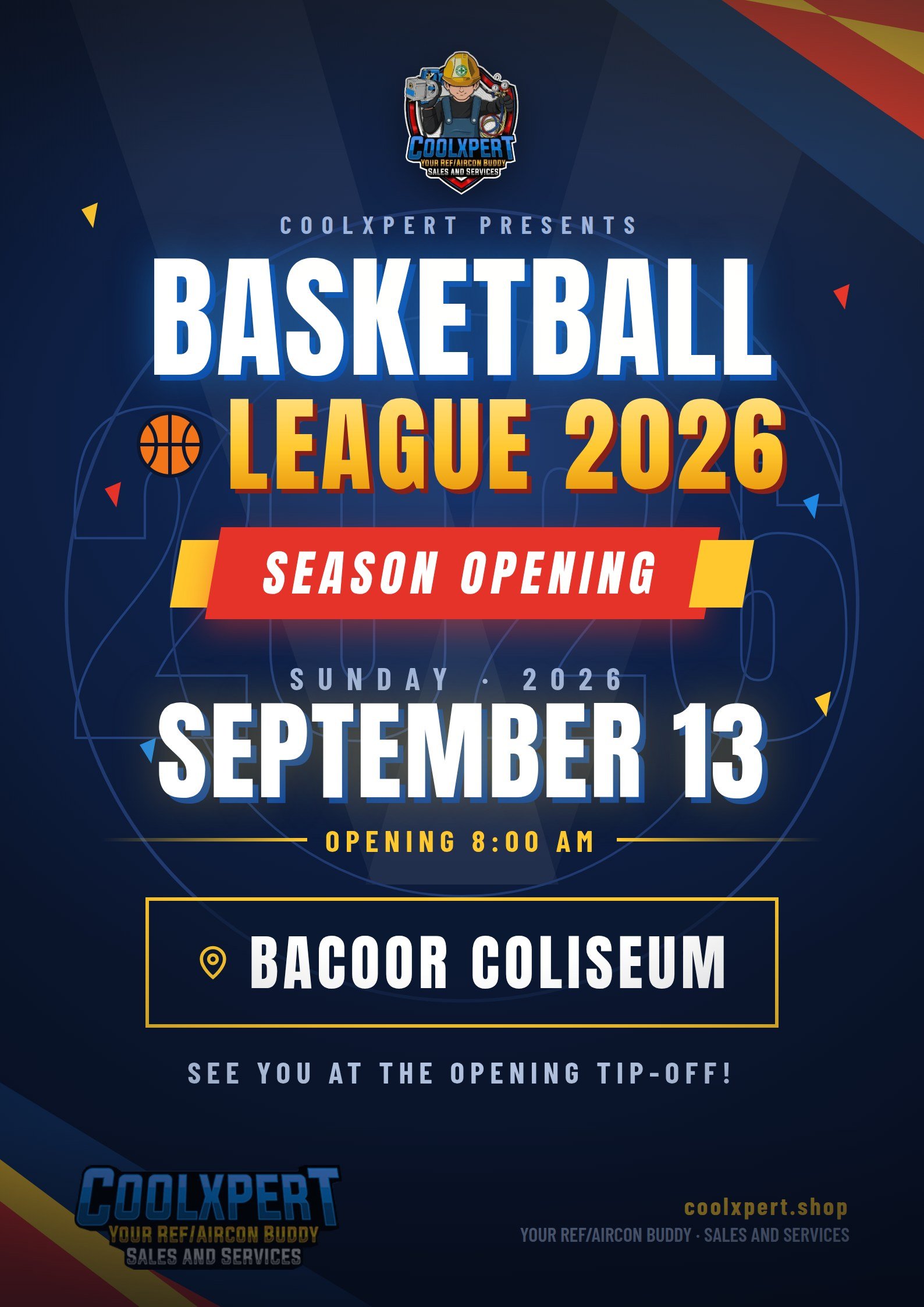 Coolxpert Basketball League 2026 Season Opening poster &mdash; Sunday, September 13, 8:00 AM, Bacoor Coliseum